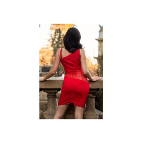 Robe rouge asymétrique avec dentelle Paola 